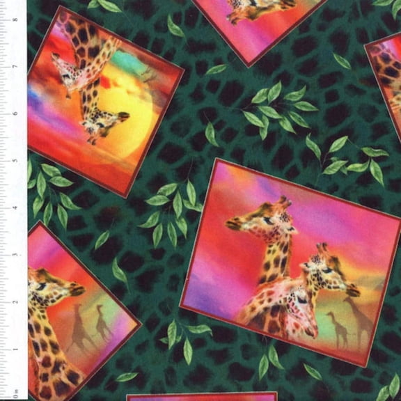 Giraffe Safari Green Cotton Fabric