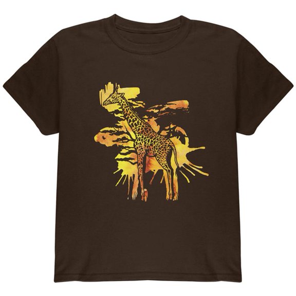 Giraffe Safari Splatter Youth T Shirt Dark Chocolate YXL