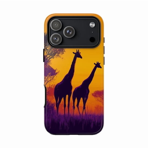 Giraffe Safari Sunlit Yellow Wildlife Animal Artistic Illustration Phone Case for 17 16 15 14 13 12 11 Pro Max