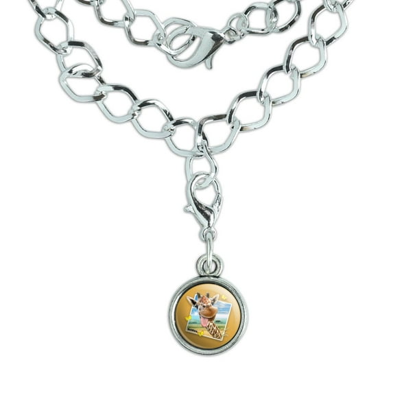 Giraffe Selfie Picture Silver Plated Bracelet with Antiqued Charm