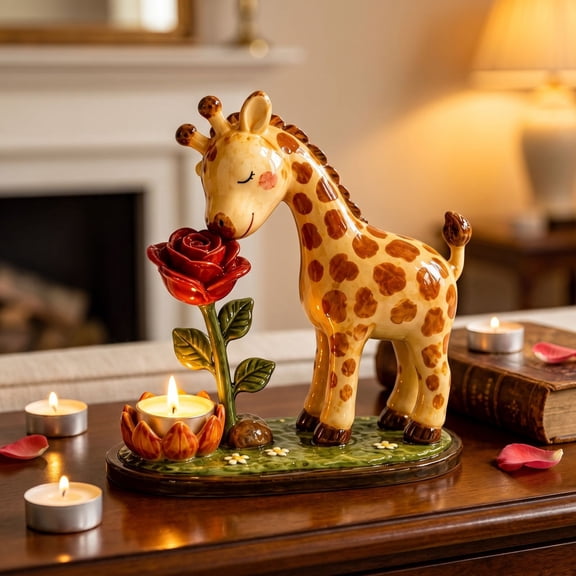 Giraffe Shaped Candle Holder Stand, Resin Animal Candlestick for Tealights, Tabletop Decor for Living Room Entryway or Dining Table, Home Accent for Bookshelf TV Stand, Housewarming Birthday Gift