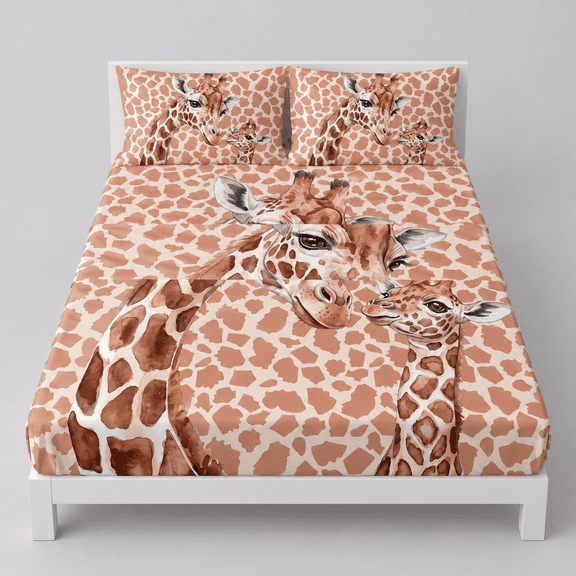 Giraffe Sheet Set Cutel Print Bedding Lightweight For All Seasons Size Brown Sets Room Decoration 1 Fitted 1 Flat 2ow Cases