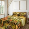 thumbnail image 1 of Giraffe Sheet Set, Safari Animals Walking in the Green Forest Savannah Wildlife Theme, Fitted and Flat Sheet with Pillowcases Bedding Accent 4 Piece Set, Calking, Dark Orange Green, by Ambesonne, 1 of 5