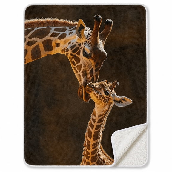 Giraffe Sherpa Fleece Blanket, Multicolor Animal Print Throw