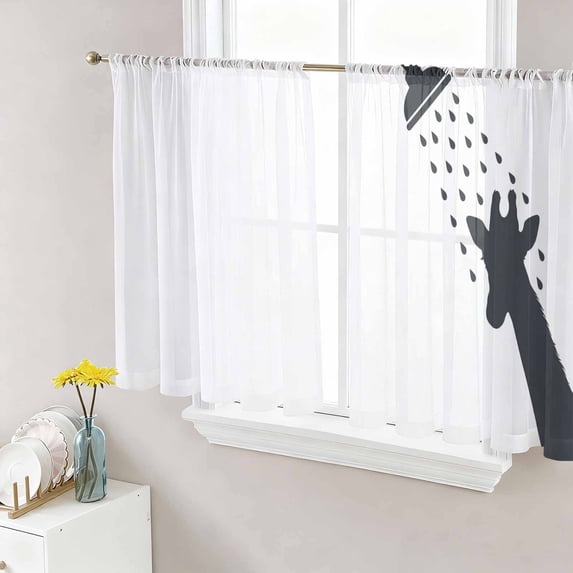 Giraffe Showering Sheer Curtains 54 Inches Length 2 Panels Set, Window Sheer Curtains for Living Room/Bedroom, Modern Abstract Art Funny Animals Light Filtering Rod Pocket Curtain 52''x54''x2
