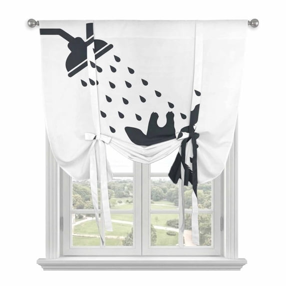 Giraffe Showering Tie Up Curtains 45 Inches Long, Kitchen Window Curtains Over Sink, Modern Abstract Art Funny Animals Small Window Curtains Shade Balloon Curtains Valances for Bedroom/Cafe 34"x45"