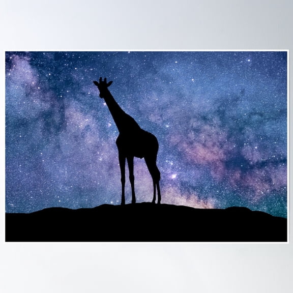 Giraffe Silhouette Against Starry Sky Poster Wall Art, Modern Wall Decor, 8x12 UNFRAMED