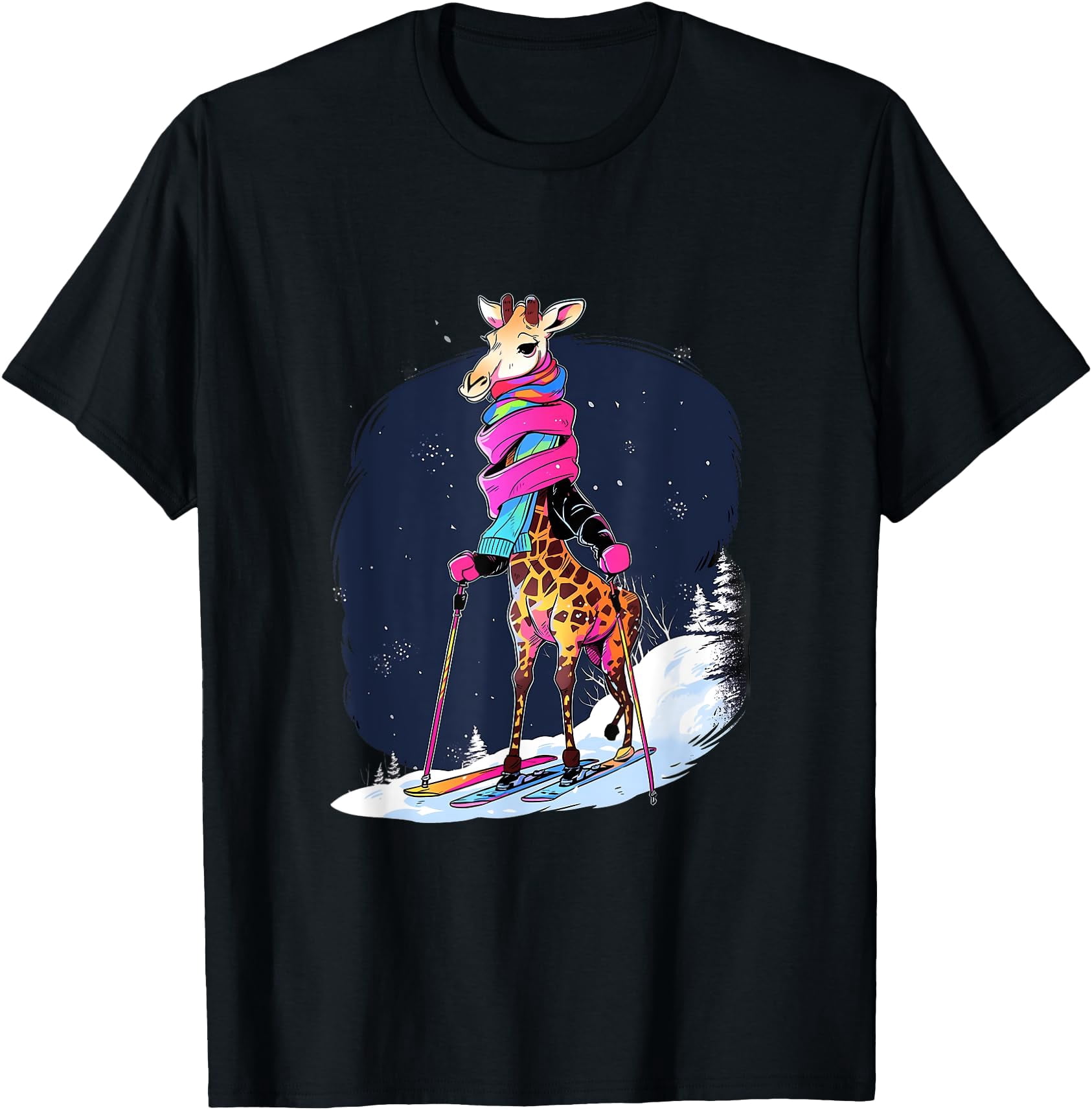 Giraffe Skiing Skier Winter Snow T-Shirt - Walmart.com