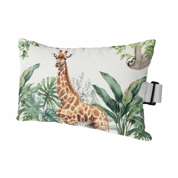 Giraffe Sloth Tropical Animal Print Outdoor Pillow for Chaise Lounge Chair,Green Turtle Leaf Plant Waterproof Headrest Lumbar Pillows with Insert&Elastic Strap for Patio Pool Garden Chairs,1 Pack