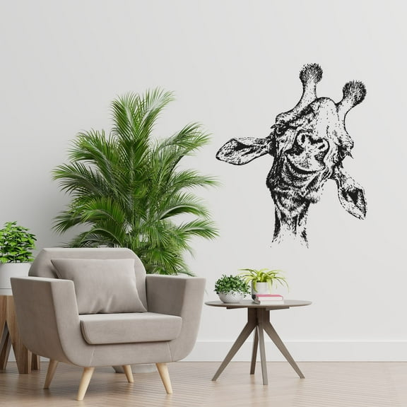 Giraffe Smiling Face Beautiful Animal Silhouette Cute Cycling Giraffe Design Vinyl Wall Art Wall Sticker Wall Decal Home Kids Nursery Room Study Room Boys Girls Wall Decor Design Size(40x24 inch)