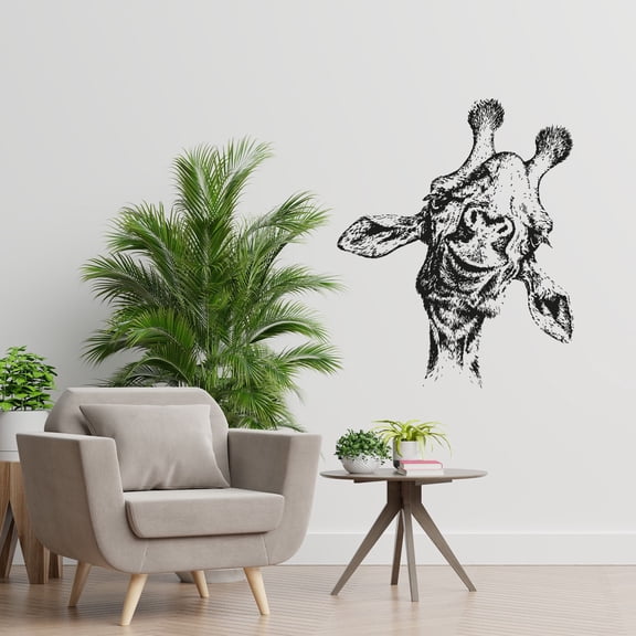 Giraffe Smiling Face Beautiful Animal Silhouette Cute Cycling Giraffe Design Vinyl Wall Art Wall Sticker Wall Decal Home Kids Nursery Room Study Room Boys Girls Wall Decor Design Size(10x8 inch)
