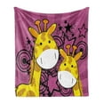 thumbnail image 1 of Giraffe Soft Flannel Fleece Blanket, Cartoon Style Animals Starburst Family with Sunbeam Effect Background, Cozy Plush for Indoor and Outdoor Use, 70" x 90", Dark Magenta and Yellow, by Ambesonne, 1 of 6
