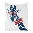 thumbnail image 1 of Giraffe Soft Flannel Fleece Blanket, Hipster Animal Neck Bowtie and Nerd Glasses Cartoon Fauna Composition, Cozy Plush for Indoor and Outdoor Use, 70" x 90", Blue Vermilion and White, by Ambesonne, 1 of 5