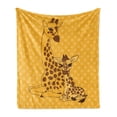 thumbnail image 1 of Giraffe Soft Flannel Fleece Throw Blanket, Giraffe Family Baby Animal Pattern on Polka Dotted Background, Cozy Plush for Indoor and Outdoor Use, 50" x 60", Marigold Redwood, by Ambesonne, 1 of 5