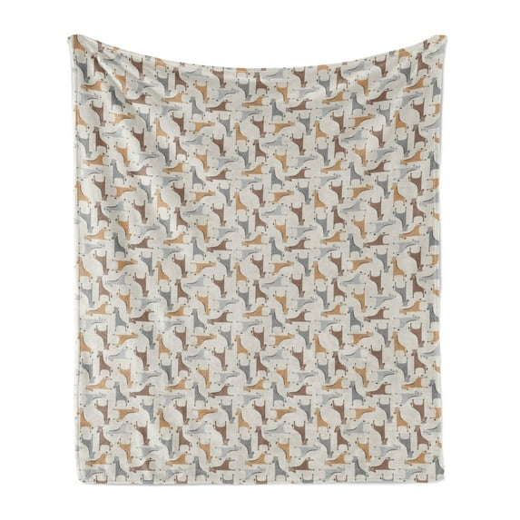 Giraffe Soft Flannel Fleece Throw Blanket, Repeating Illustration of Long Neck Spots, Cozy Plush for Indoor and Outdoor Use, 50" x 70", Pale Tan Multicolor, by Ambesonne