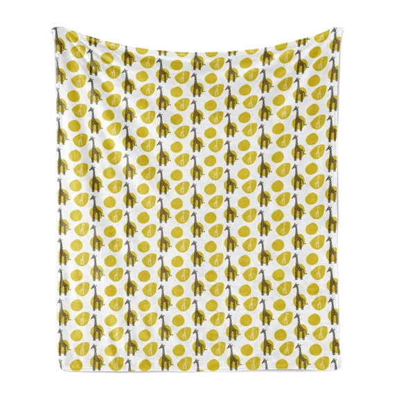 Giraffe Soft Flannel Fleece Throw Blanket, Safari Wild Animal Art Pattern with Green Spots Composition, Cozy Plush for Indoor and Outdoor Use, 50" x 60", Yellow Green Dark Brown, by Ambesonne