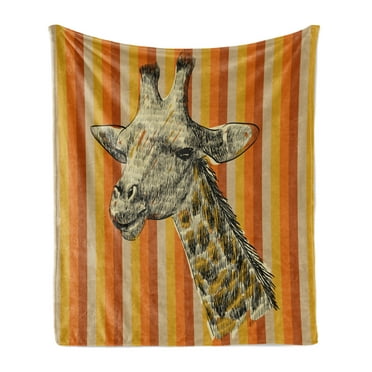 Giraffe Soft Flannel Fleece Throw Blanket, Sketch Style Image Portrait of Hipster Animal Zoo Safari Wildlife Themed, Cozy Plush for Indoor and Outdoor Use, 60" x 80", Multicolor, by Ambesonne