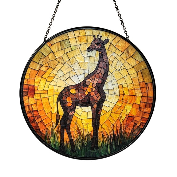 Giraffe Stained Glass Suncatcher – Wild Animal Window Hanging Decor, Decorative Glass Art Gift for Nature Lovers