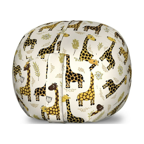 Giraffe Storage Toy Bag Chair, Exotic Jungle Mammals Pattern Cheerful Woodland Theme Flowers and Leaf Composition, Stuffed Animal Organizer Washable Bag, Small Size, Multicolor, by Ambesonne