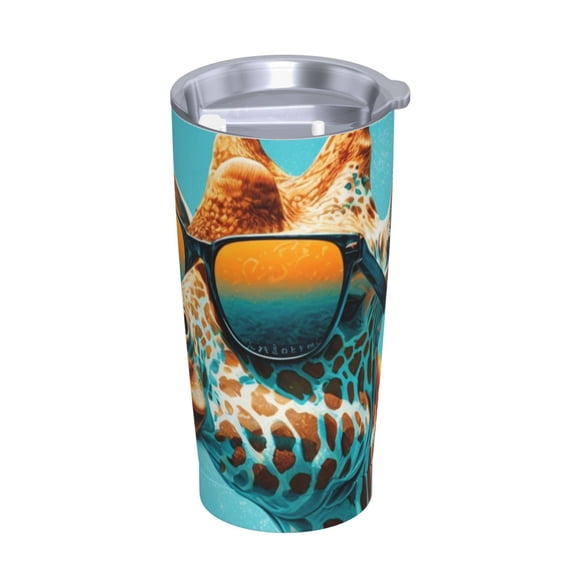 Giraffe With Sunglasses Sunny Day Cool Stainless Steel Tumbler with Lid and Straw 20oz Vacuum Insulated Travel Mug for Hot & Cold Drinks Coffee Wine Water Cup