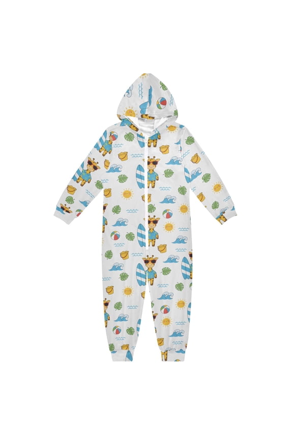 Giraffe Surfing One Piece Pajamas Soft Jumpsuit Cozy Sleep and Play Romper Zipper and Pockets 4T