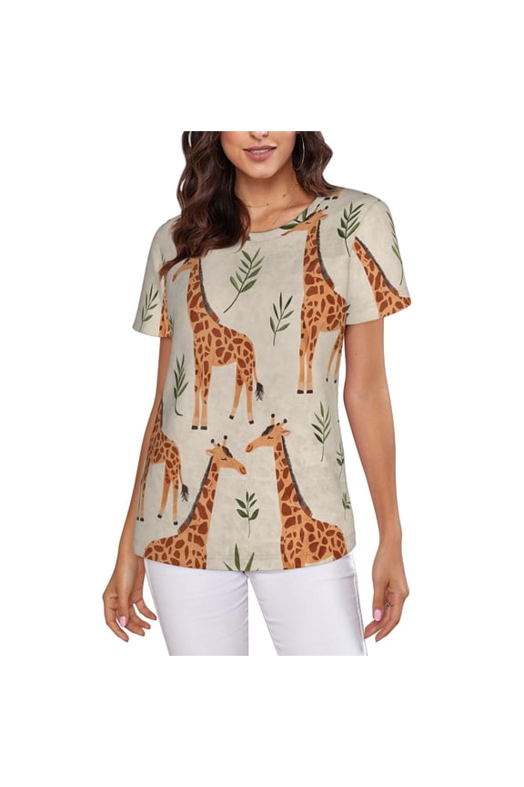 Giraffe T-Shirt Crew Neck Short Sleeve Full-Print for Women