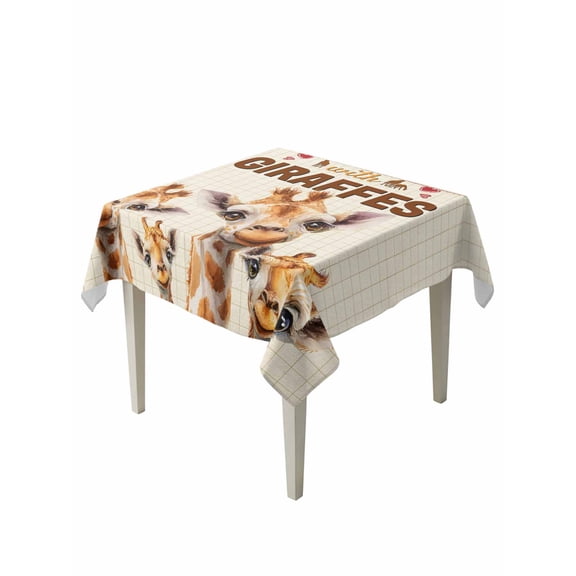 Giraffe Table Cloth, Waterproof Tablecloth for Square Tables, Red Love Heart Animals Plaid Reusable Washable Fabric Table Cover for Restaurant Kitchen Dining Tables 54"x54"
