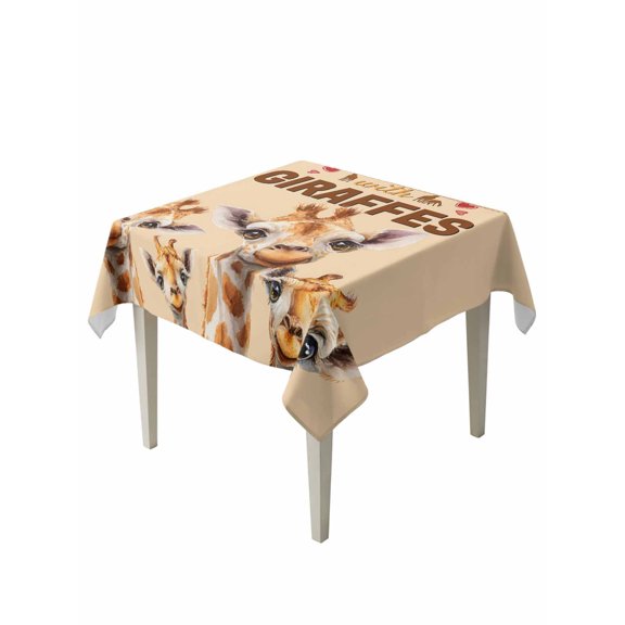 Giraffe Table Cloth, Waterproof Tablecloth for Square Tables, Red Love Heart Farmhouse Animals Reusable Washable Fabric Table Cover for Restaurant Kitchen Dining Tables 54"x54"