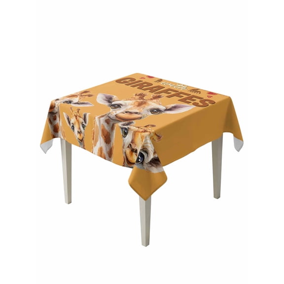 Giraffe Table Cloth, Waterproof Tablecloth for Square Tables, Red Love Heart Rustic Animals Orange Reusable Washable Fabric Table Cover for Restaurant Kitchen Dining Tables 54"x54"