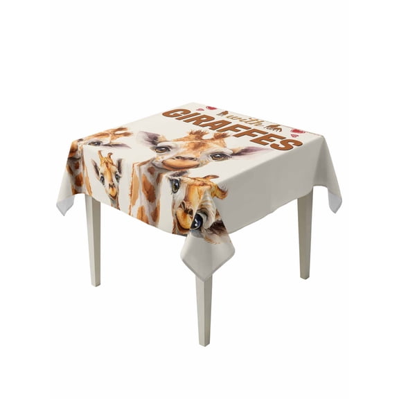 Giraffe Table Cloth, Waterproof Tablecloth for Square Tables, Red Love Heart Rustic Animals Reusable Washable Fabric Table Cover for Restaurant Kitchen Dining Tables 54"x54"