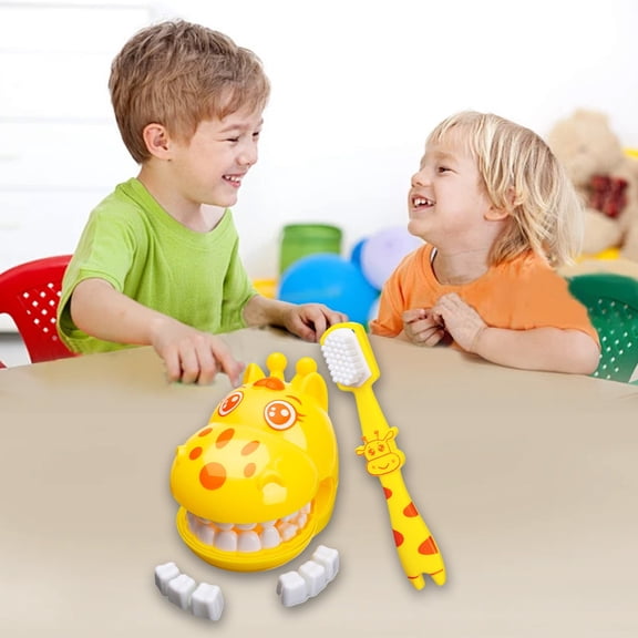 Giraffe Teeth Model Educational Toys Brushing Teaching Set,Oral Care Practice Training Educational Toys Interactive Demonstration Learning Educational Toys Portable Compact Design Educational Toys