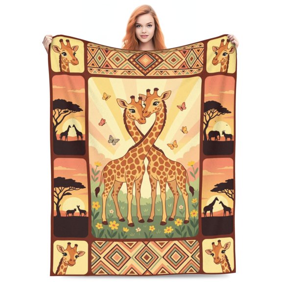 Giraffe Throw Blanket, Soft Flannel Animal Throw, Cozy Birthday Gift, Holiday Christmas Gift for Giraffe Lovers, Gift for Adults 50x40