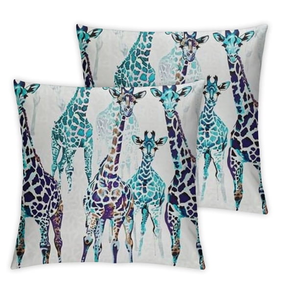 Giraffe Throw Pillow Cushion Cover, Abstract Animal Various Poses Sitting Eating Walking Inspiration, Decorative Square Accent Pillow Case, Turquoise Blue