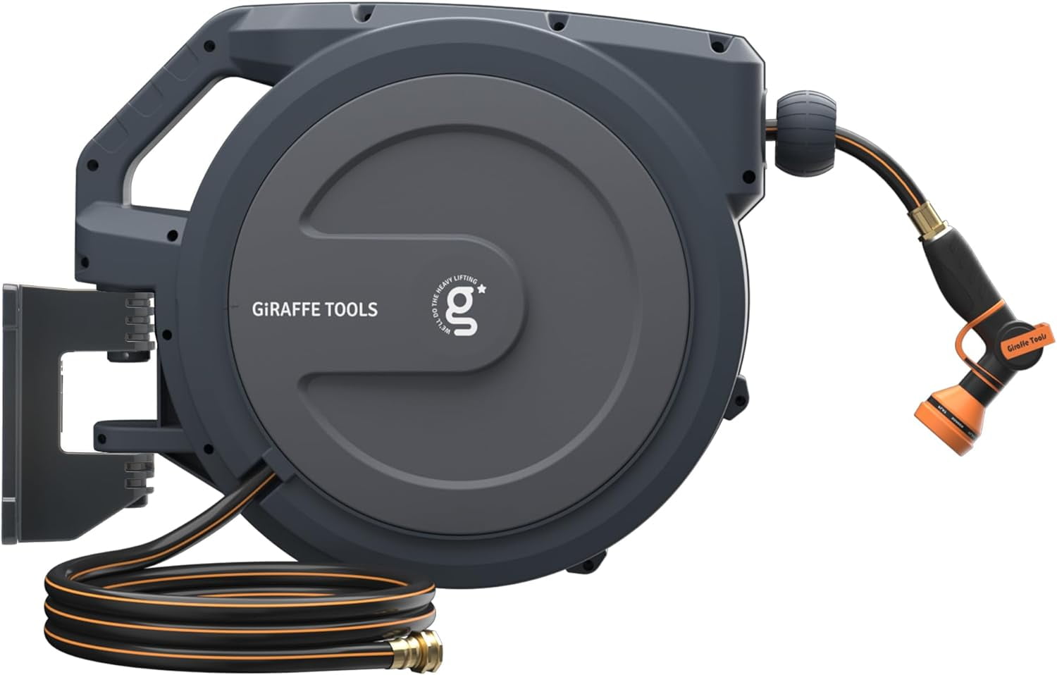 Giraffe Tools AW30 Garden Hose Reel Retractable 1/2 x 100 ft Wall Mounted Water  Hose Reel Automatic Rewind, Any Length Lock, 100ft, Dark Grey 