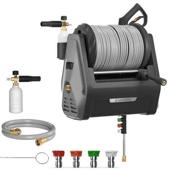 Giraffe Tools Grandfalls Pressure Washer Plus+ – 2900 PSI 1800W – 100ft Ultra-Soft Hose Retractable Reel