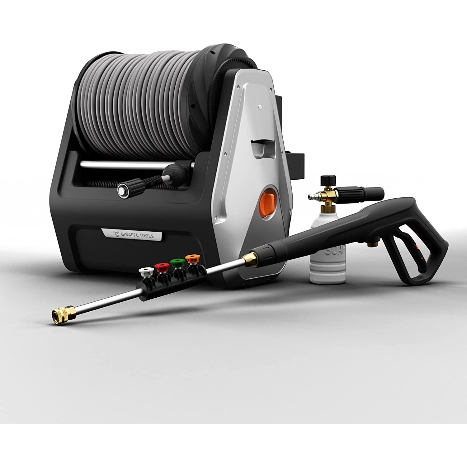 Giraffe Tools Grandfalls Pressure Washer Plus, Wall Mounted Electric Pressure Washer, Electric Power Washer with Automatic Pressure Reel, Wall Hanging