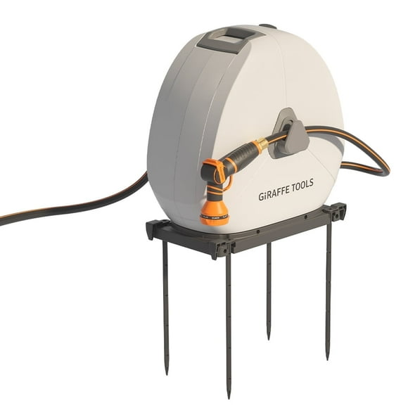 Giraffe Tools Ground Mounted Retractable Garden Hose Reel-1/2in-82ft, Light Grey