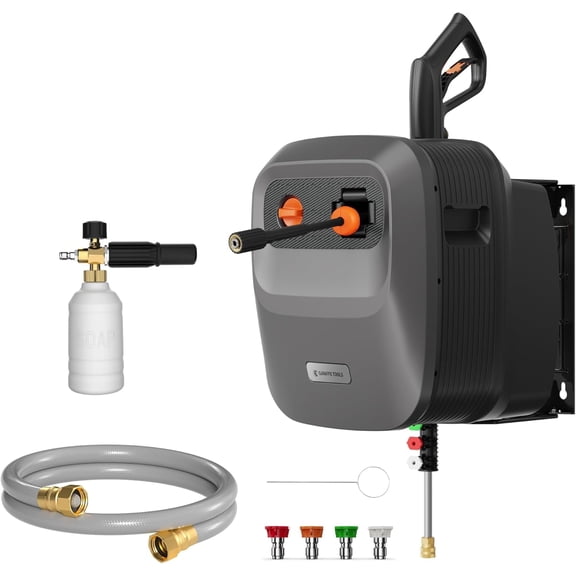 Giraffe Tools Max 2500 PSI Grandfalls Pressure Washer G20BPRO with 65ft Retractable Hose, Wall-Mount, Bach Sliver