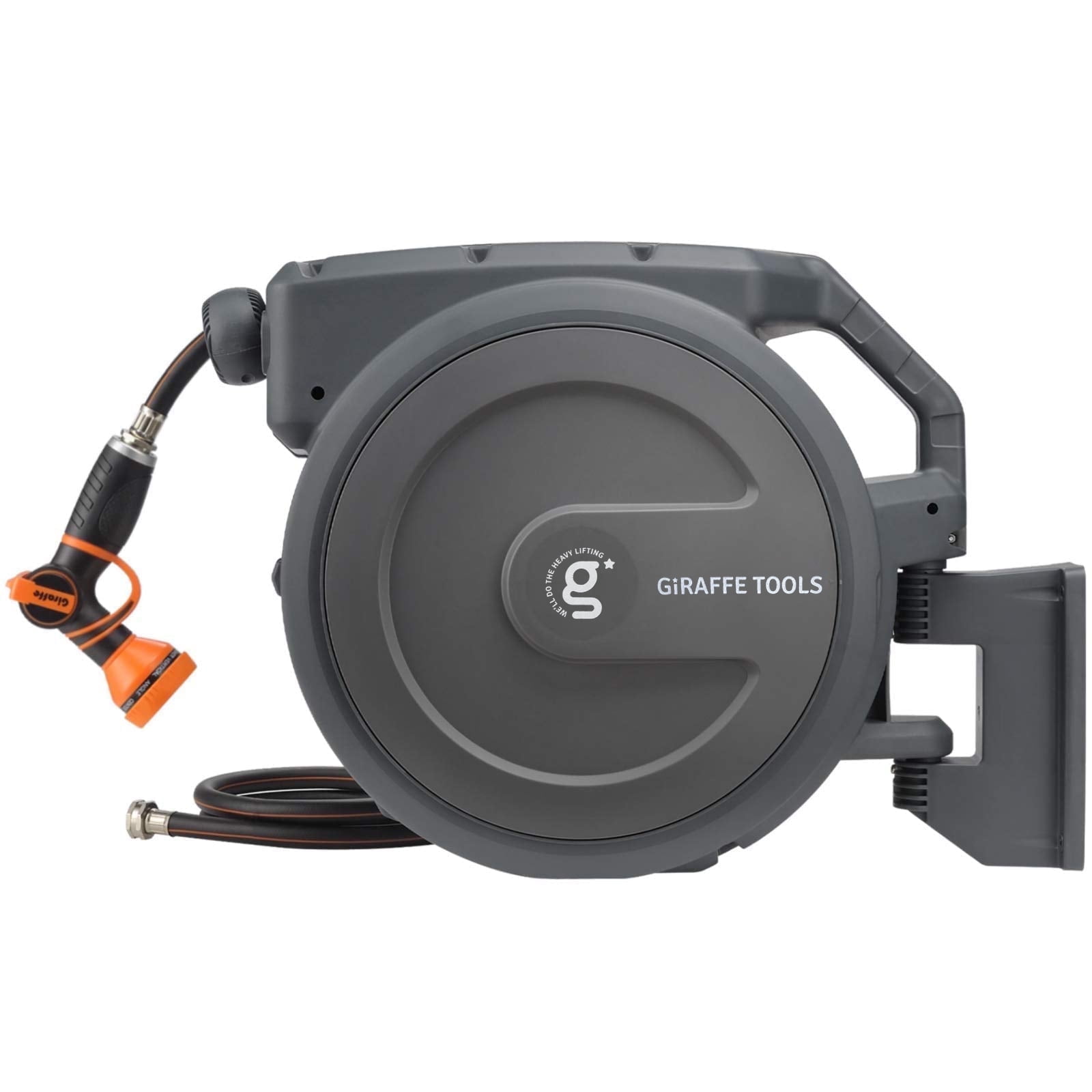 Giraffe Tools Retractable Garden Hose Reel with 1/2in-100ft Hose, Plastic Bracket, Wall Mounted, Dark Grey - Walmart.com