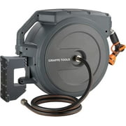 Giraffe Tools Garden Retractable Hose Reel-5/8in-90ft, Metal Bracket, Wall Mounted, Dark Grey