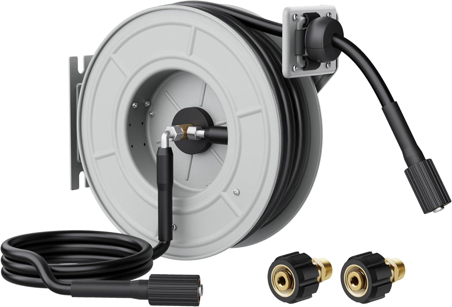 Giraffe Tools Retractable Power Pressure Washer Hose Reel 1/4" x 65 ft, 3200PSI, Wall/Floor Mounted