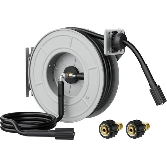 Giraffe Tools Retractable Power Pressure Washer Hose Reel 1/4" x 65 ft, 3200PSI, Wall/Floor Mounted