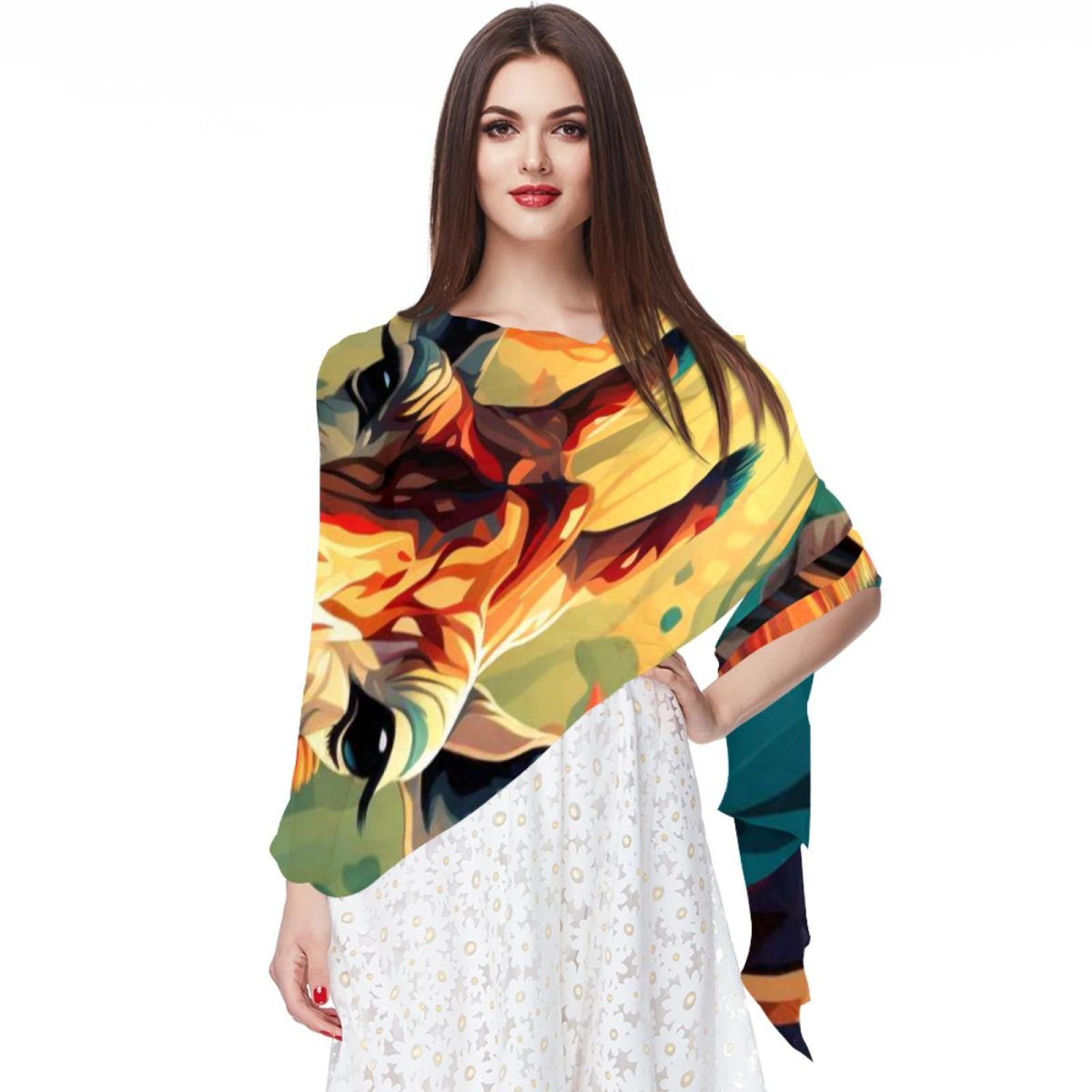 Women's Josephine 100% Silk Giraffe Carré Scarf in Blue and Orange – (92cm x 92cm)