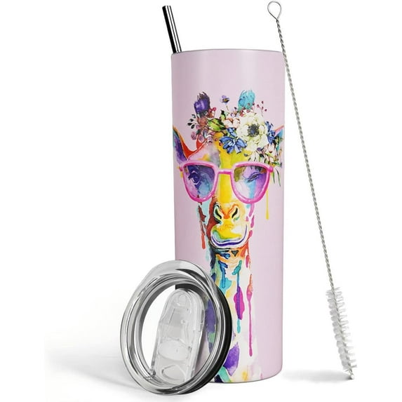 Giraffe Tumbler-Giraffe With Glasses Tumbler Cup with Lid-Unique Giraffe Gifts for Women,20oz Tumbler Giraffe Print Cups,Gift for Animal Lovers