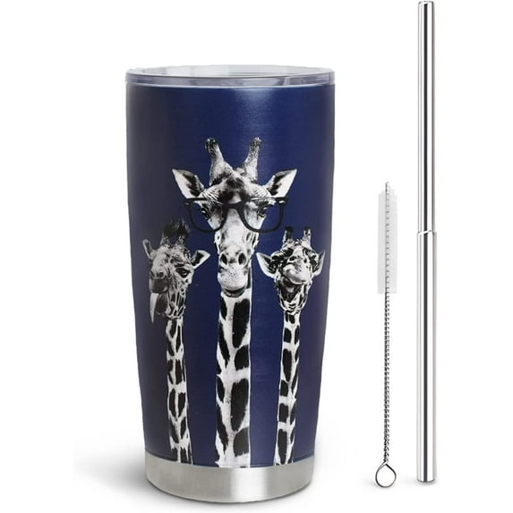 Giraffe Tumbler with Lid and Straw, 20oz Vacuum Insulated Coffee Tumbler, Cute Animal Coffee Mug, Giraffe Gifts For Women, Man, Reusable Stainless Steel Tumbler Cups