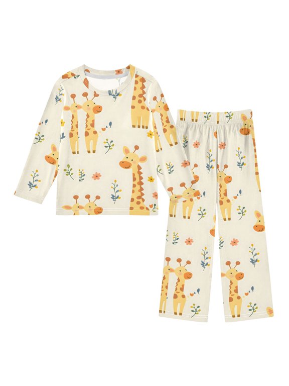 Giraffe Two Cozy Soft Long Sleeves Top and Pants 2 Piece Cool Pjs Pajamas Set Sleepwear Size 3-11Y