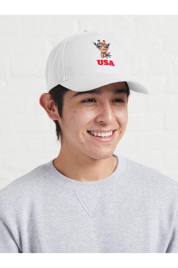 Giraffe USA Baseball Cap, Red White and Blue Animal Graphic Design, Classic Hat