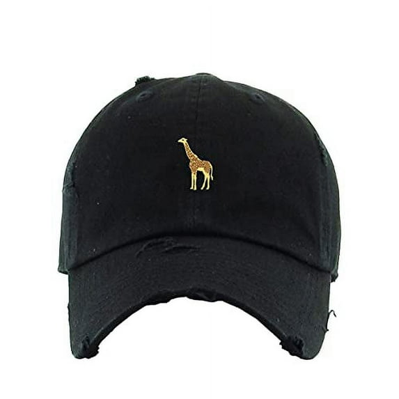 Giraffe Vintage Baseball Cap Embroidered Cotton Adjustable Distressed Dad Hat Black