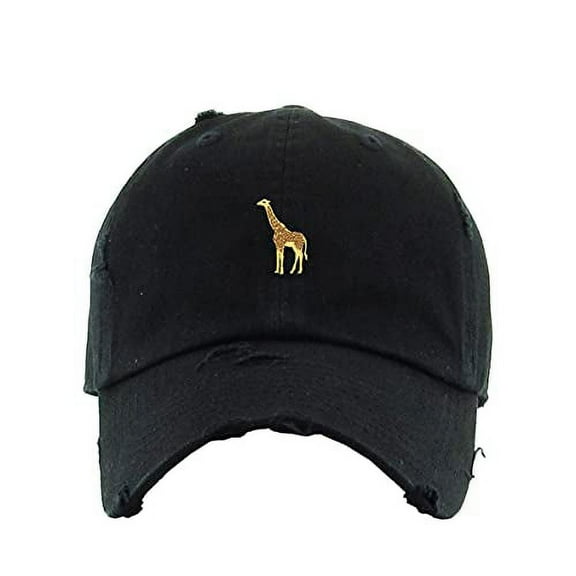 Giraffe Vintage Baseball Cap Embroidered Cotton Adjustable Distressed Dad Hat Black