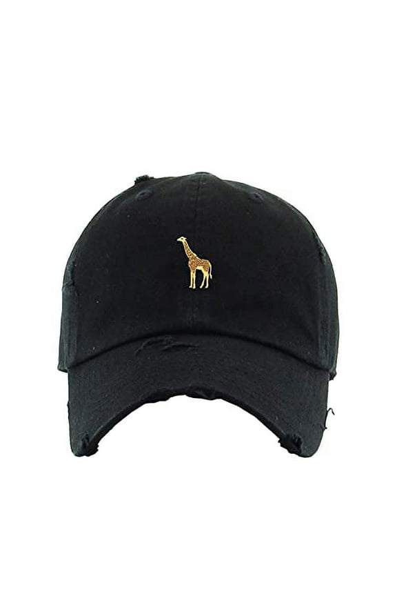 Giraffe Vintage Baseball Cap Embroidered Cotton Adjustable Distressed Dad Hat Black